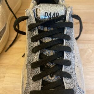 P448 Silver and Black Sneakers Sporty Knit Design